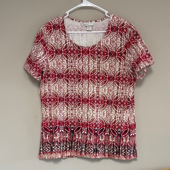 Christopher & Banks Red and White Geometric Short Sleeve Top - Picture 1 of 6